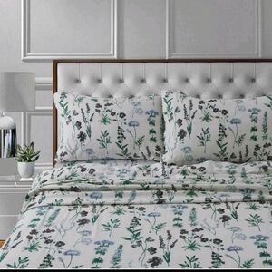 Queen Printed Pattern Extra Deep Pocket Cotton Flannel Sheet Set Floral